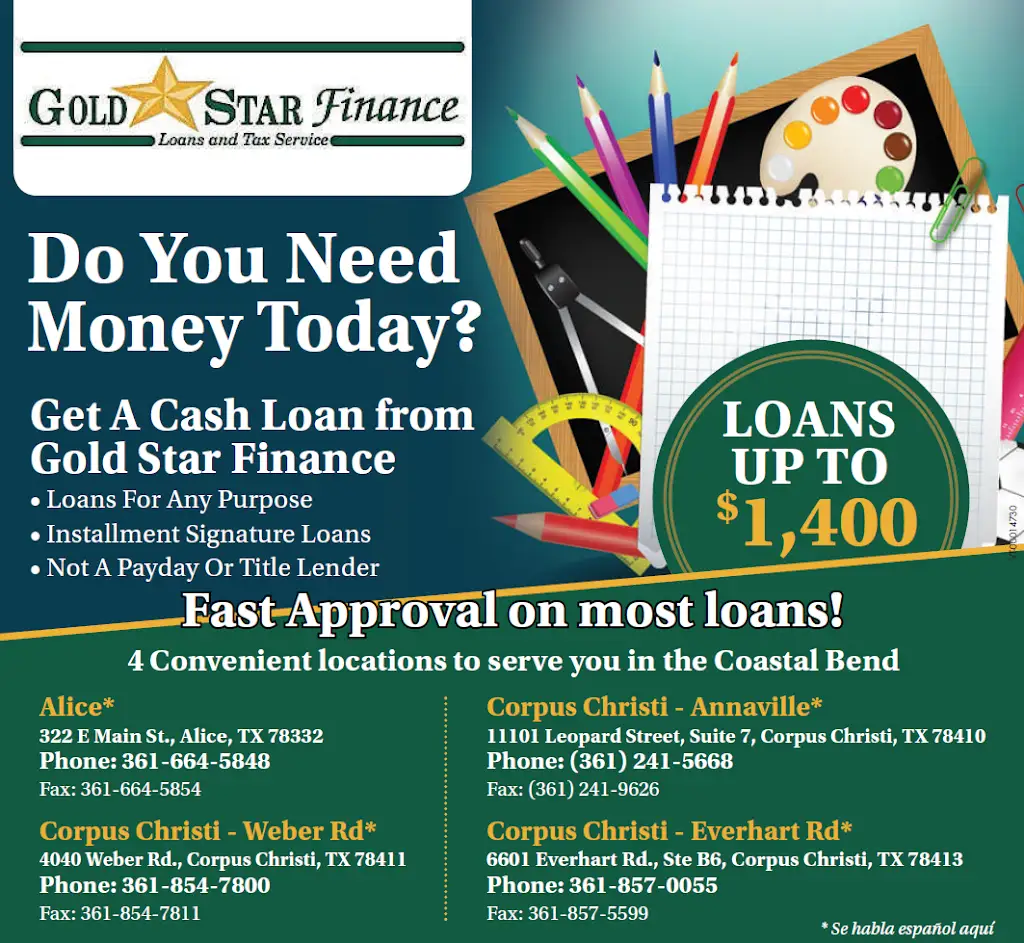 509E2423Z12011EW 322 E Main St Alice TX 78332 USA Gold Star Finance Inc