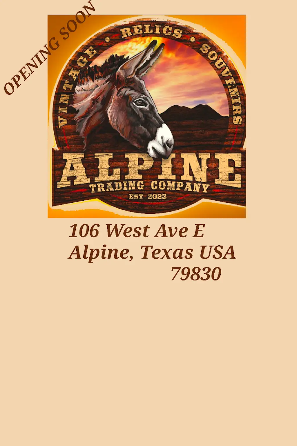 536K2026B28359QA 106 W Ave E Alpine TX 79830 USA Alpine Trading Company